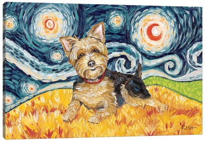 Yorkie On A Starry Night Canvas Art Print