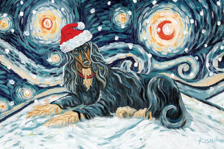 Black & Tan Afghan Hound On A Snowy Night