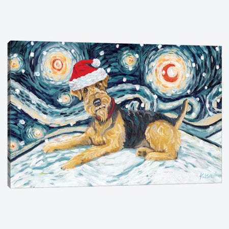 Airedale Terrier On A Snowy Night Canvas Print #GKS116} by Gretchen Kish Serrano Canvas Wall Art