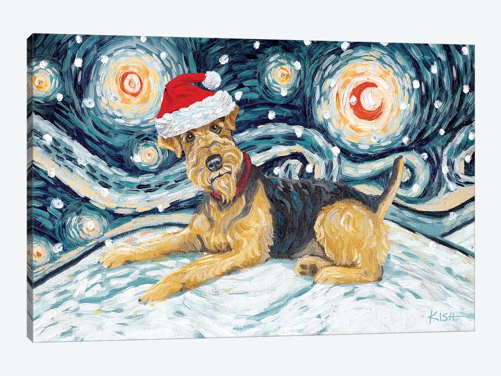 Airedale Terrier On A Snowy Night by Gretchen Kish Serrano 1-piece Canvas Art