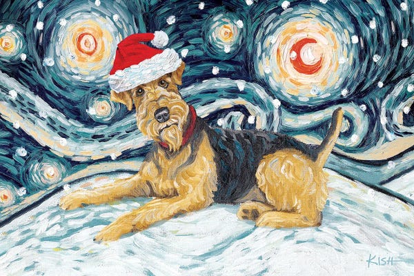 Airedale Terriers: Airedale Terrier On A Snowy Night by Gretchen KISH Serrano