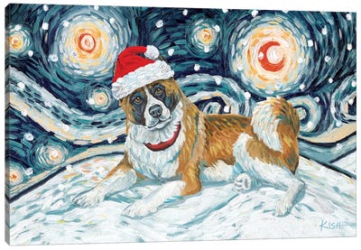 Akita On A Snowy Night Canvas Art Print