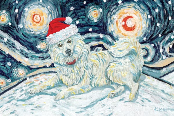 American Eskimo Dogs: American Eskimo On A Snowy Night by Gretchen KISH Serrano