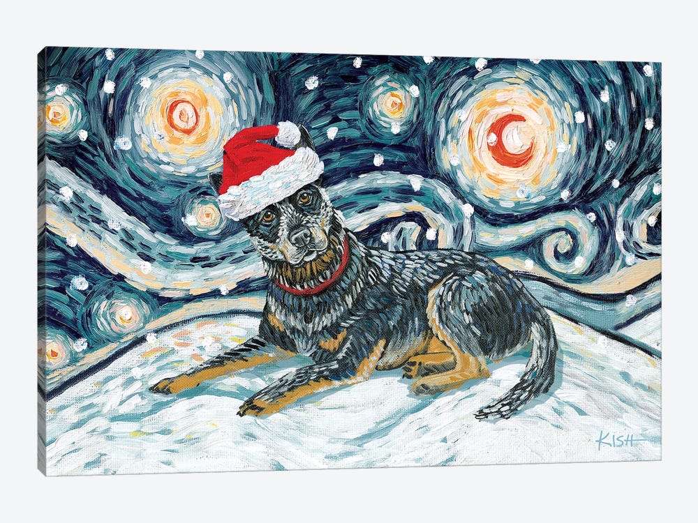 Australian Cattle Dog On A Snowy Night by Gretchen Kish Serrano 1-piece Canvas Print