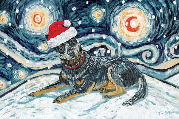 Christmas Animals: Australian Cattle Dog On A Snowy Night by Gretchen KISH Serrano