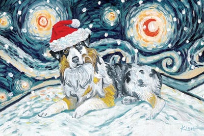 Australian Shepherd On A Snowy Night by Gretchen KISH Serrano canvas print