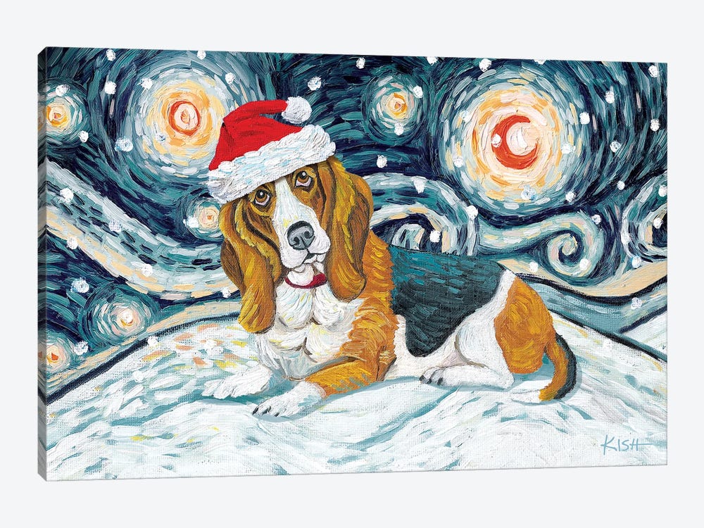 Basset Hound On A Snowy Night by Gretchen Kish Serrano 1-piece Canvas Art Print