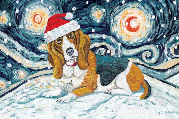Basset Hounds: Basset Hound On A Snowy Night by Gretchen KISH Serrano