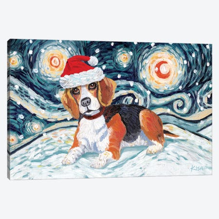 Beagle On A Snowy Night Canvas Print #GKS123} by Gretchen Kish Serrano Canvas Artwork