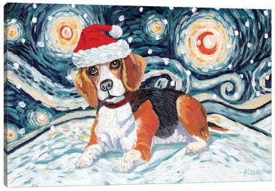 Beagle On A Snowy Night Canvas Art Print - Gretchen Kish Serrano