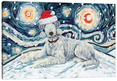 Bedlington Terrier On A Snowy Night Canvas Art Print - Gretchen Kish Serrano