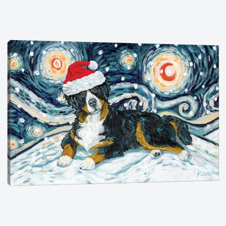 Bernese Mountain Dog On A Snowy Night Canvas Print #GKS125} by Gretchen Kish Serrano Canvas Print