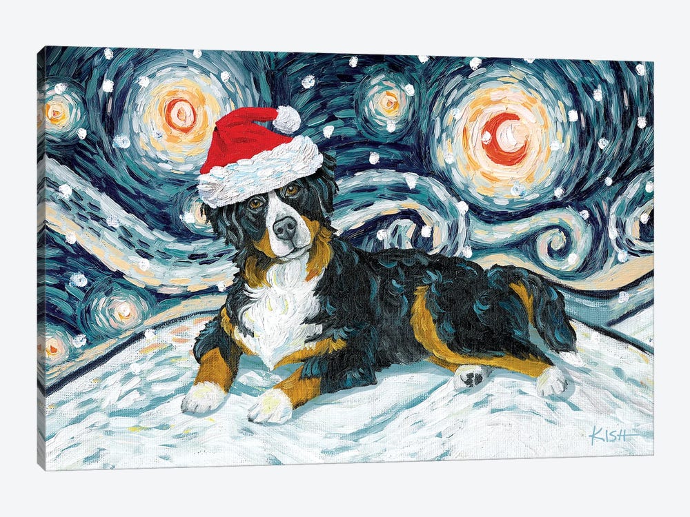 Bernese Mountain Dog On A Snowy Night by Gretchen Kish Serrano 1-piece Canvas Art