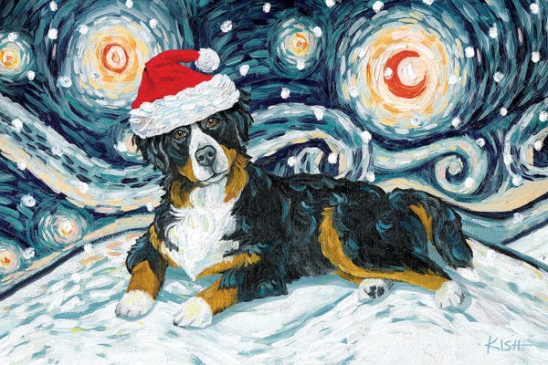 Christmas Animals: Bernese Mountain Dog On A Snowy Night by Gretchen KISH Serrano