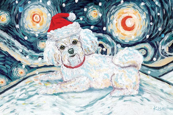 Bichon Frises: Bichon On A Snowy Night by Gretchen KISH Serrano