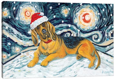 Bloodhound On A Snowy Night Canvas Art Print - Bloodhound Art