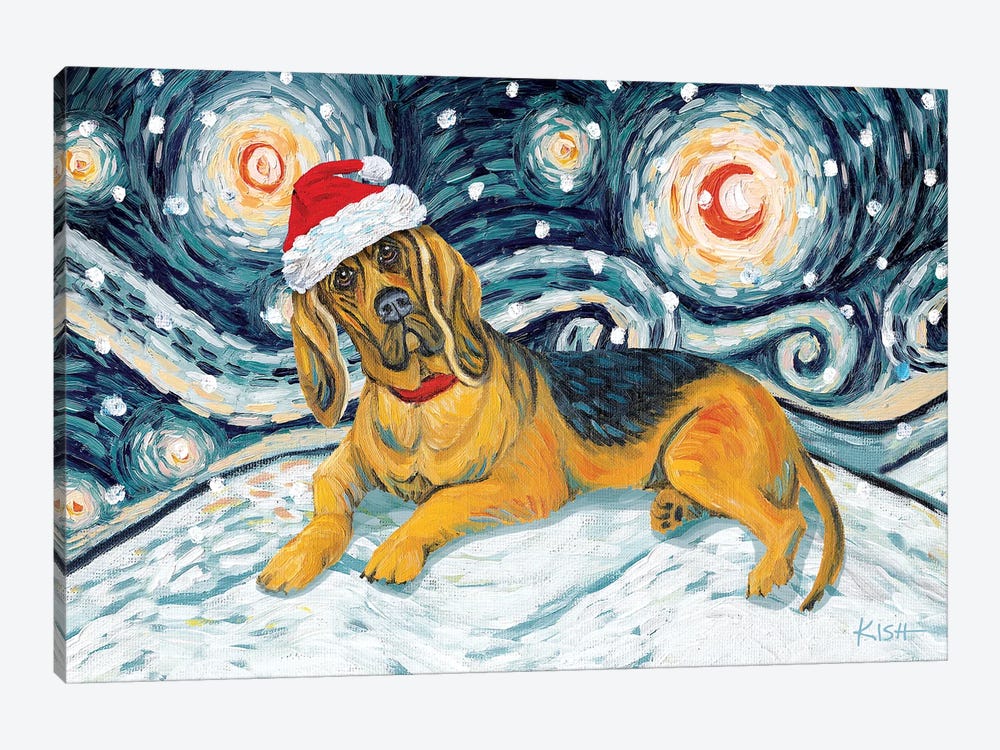 Bloodhound On A Snowy Night 1-piece Canvas Art