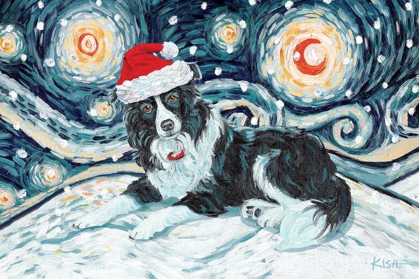 Border Collies: Border Collie On A Snowy Night by Gretchen KISH Serrano