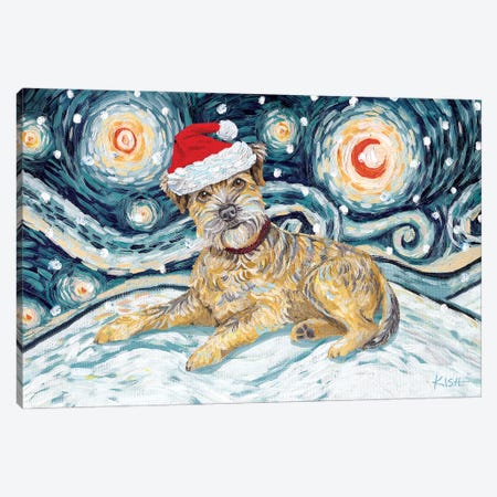 Border Terrier On A Snowy Night Canvas Print #GKS129} by Gretchen Kish Serrano Canvas Wall Art