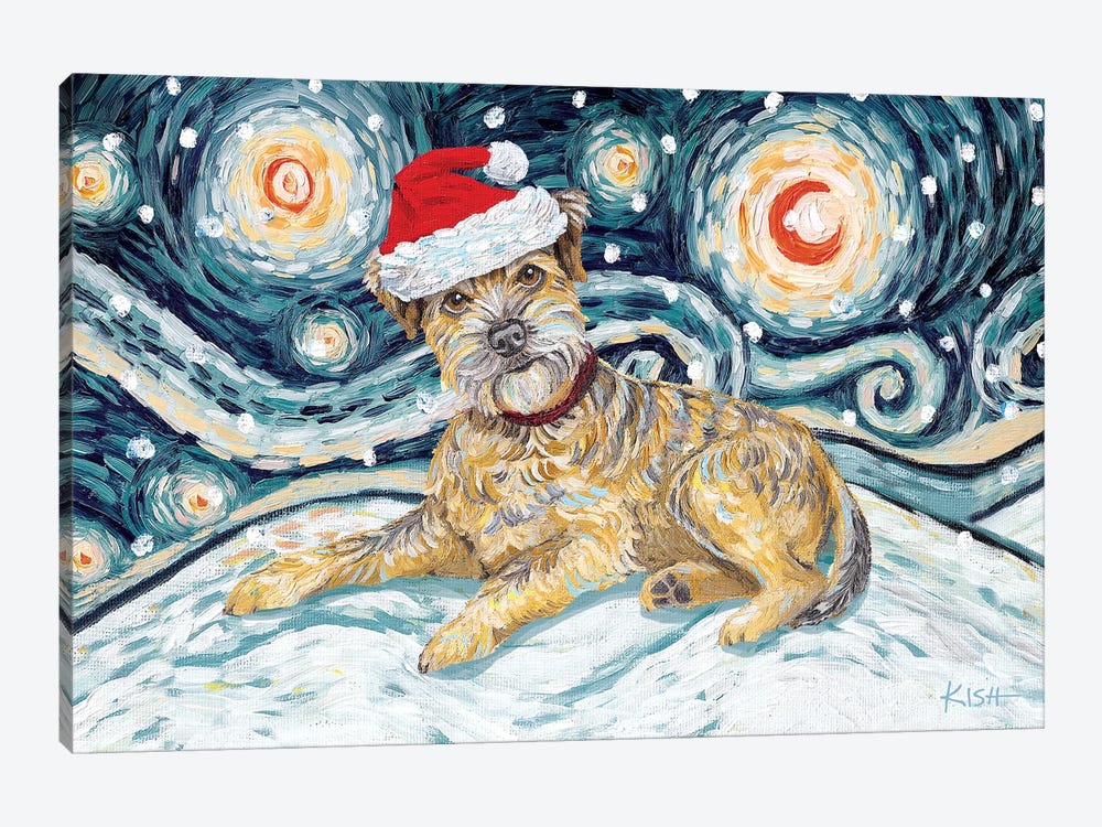 Border Terrier On A Snowy Night by Gretchen Kish Serrano 1-piece Canvas Artwork