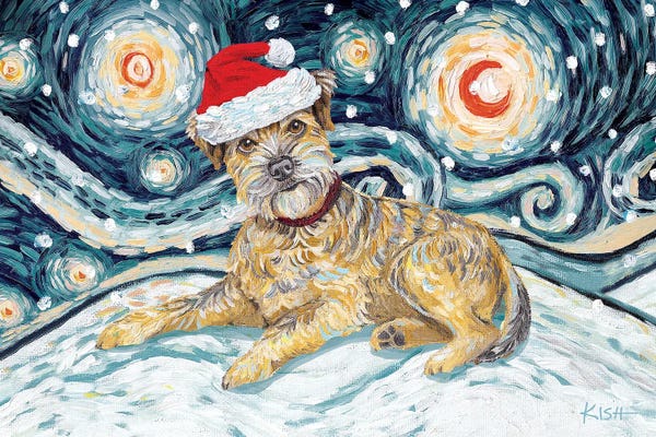 Border Terrier On A Snowy Night
