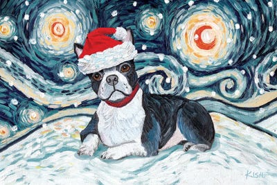 Boston Terrier On A Snowy Night by Gretchen KISH Serrano acrylic art print