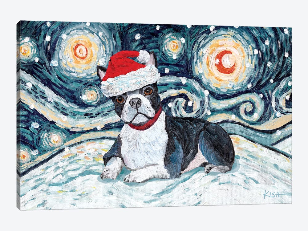 Boston Terrier On A Snowy Night by Gretchen Kish Serrano 1-piece Canvas Wall Art