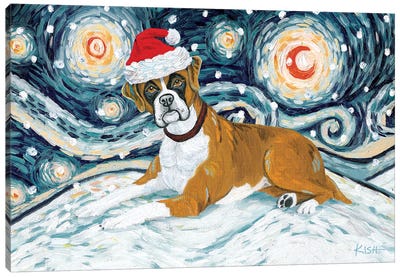 Boxer On A Snowy Night Canvas Art Print - Gretchen Kish Serrano