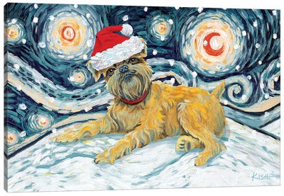 Brussels Griffon On A Snowy Night Canvas Art Print - Christmas Animal Art
