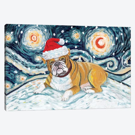 Bulldog On A Snowy Night Canvas Print #GKS134} by Gretchen Kish Serrano Canvas Wall Art
