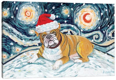 Bulldog On A Snowy Night Canvas Art Print - Gretchen Kish Serrano