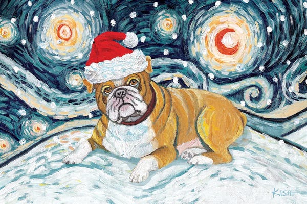 Bulldog On A Snowy Night