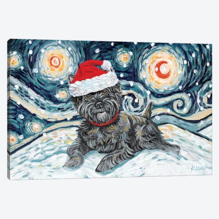 Cairn Terrier On A Snowy Night Dark Canvas Print #GKS135} by Gretchen Kish Serrano Canvas Wall Art