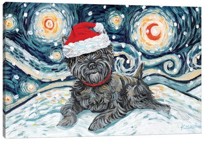 Cairn Terrier On A Snowy Night Dark Canvas Art Print - Gretchen Kish Serrano
