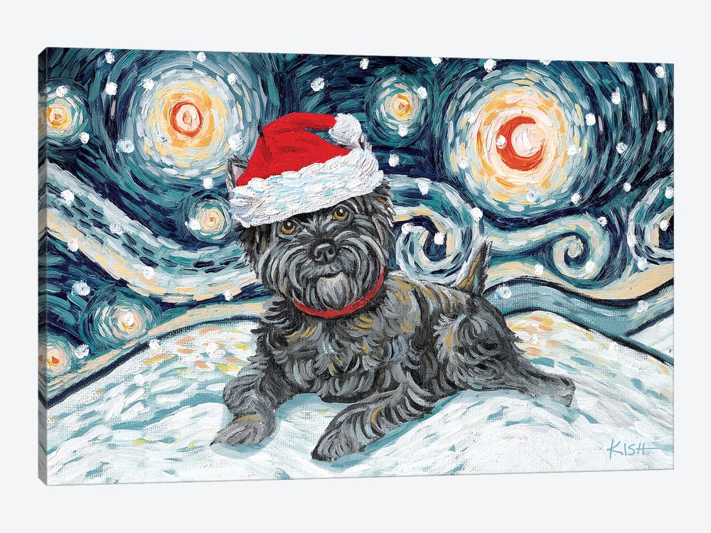 Cairn Terrier On A Snowy Night Dark 1-piece Canvas Art Print