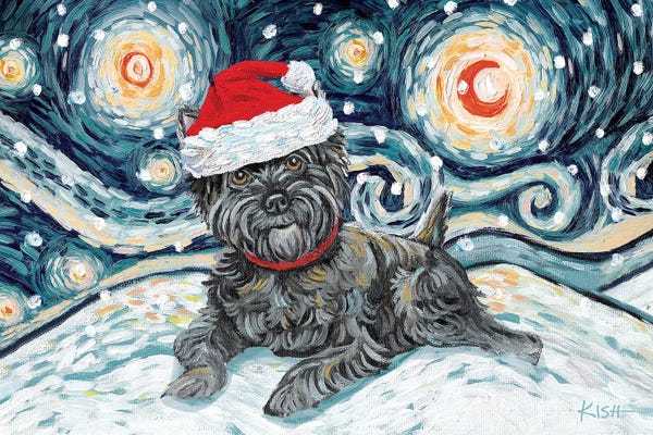 Cairn Terrier On A Snowy Night Dark