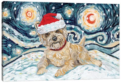 Cairn Terrier On A Snowy Night Light Canvas Art Print - Gretchen Kish Serrano