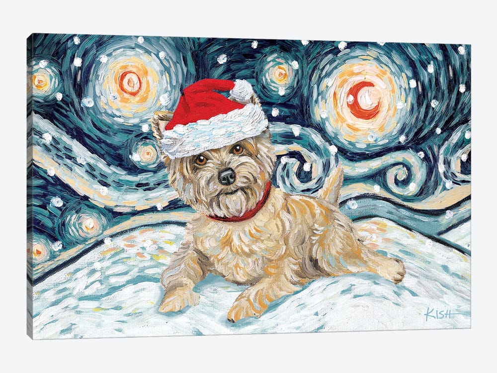 Cairn Terrier On A Snowy Night Light by Gretchen Kish Serrano 1-piece Canvas Art