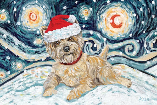 Cairn Terriers: Cairn Terrier On A Snowy Night Light by Gretchen KISH Serrano