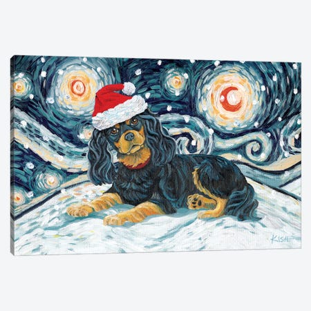 Cavalier King Charles On A Snowy Night Black & Tan Canvas Print #GKS137} by Gretchen Kish Serrano Canvas Artwork