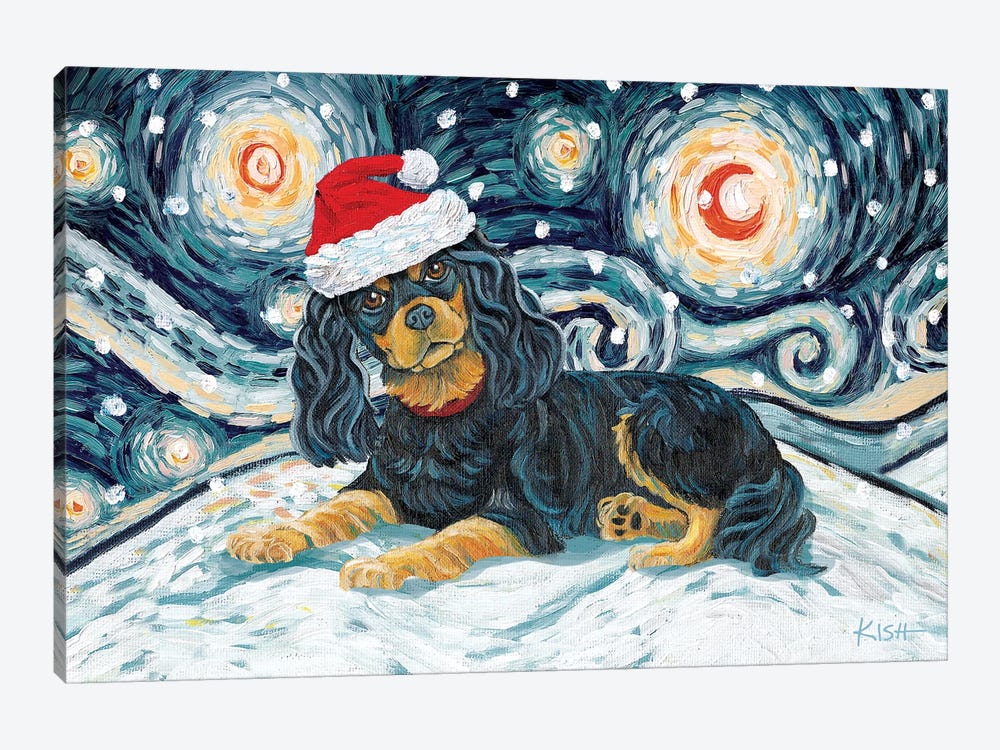 Cavalier King Charles On A Snowy Night Black & Tan by Gretchen Kish Serrano 1-piece Art Print