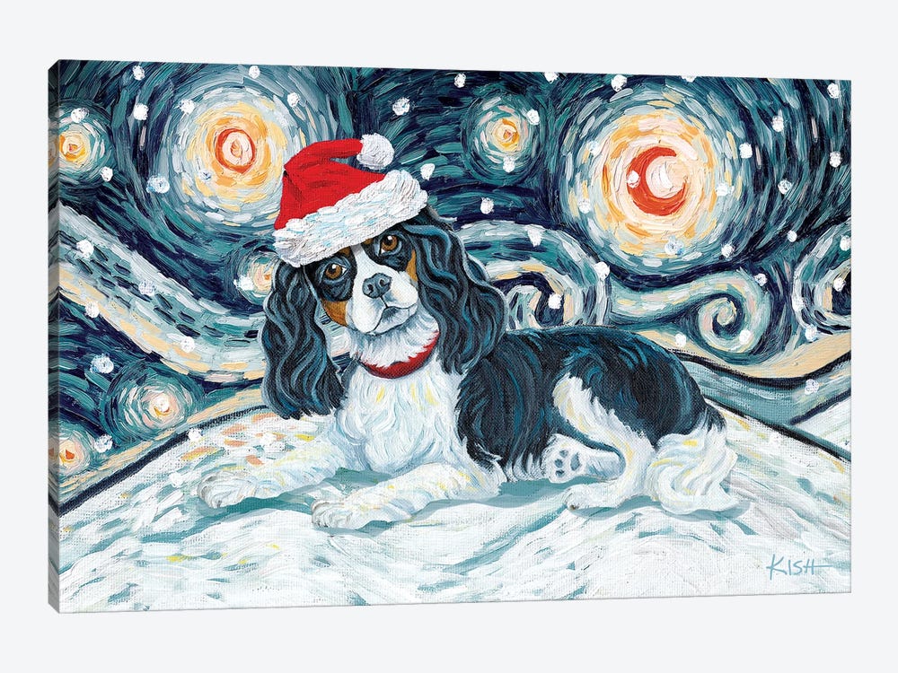 Cavalier King Charles On A Snowy Night Tricolor by Gretchen Kish Serrano 1-piece Canvas Print