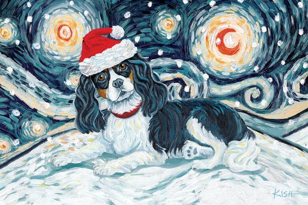 Spaniels: Cavalier King Charles On A Snowy Night Tricolor by Gretchen KISH Serrano