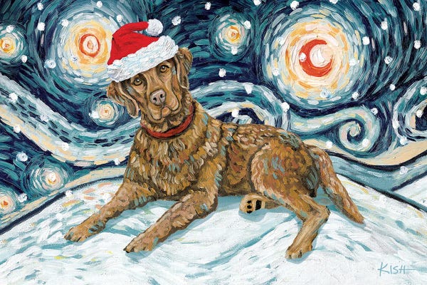 Christmas Animals: Chesapeake Bay Retriever On A Snowy Night by Gretchen KISH Serrano