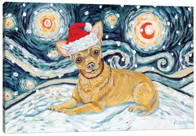 Chihuahua On A Snowy Night Canvas Art Print - Chihuahua Art