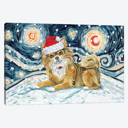 Chihuahua On A Snowy Night Long Haired Canvas Print #GKS143} by Gretchen Kish Serrano Canvas Artwork