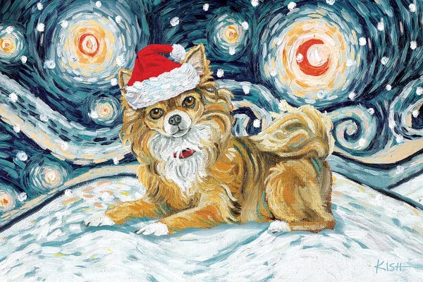 Chihuahuas: Chihuahua On A Snowy Night Long Haired by Gretchen KISH Serrano