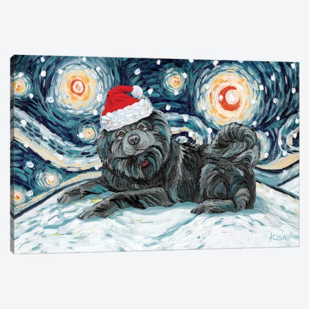 Chow Chow On A Snowy Night Black Canvas Print #GKS144} by Gretchen Kish Serrano Art Print