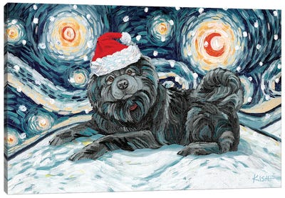 Chow Chow On A Snowy Night Black Canvas Art Print - Gretchen Kish Serrano