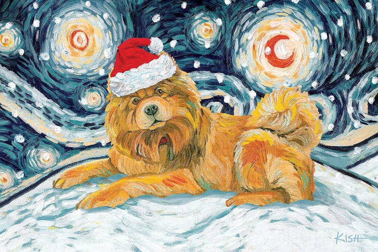 Chow Chow On A Snowy Night Light by Gretchen Kish Serrano wall art